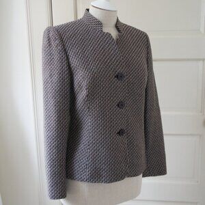 Vintage Kasper Tweed Beige & Burgundy Mandarin Collar Blazer Size 8 Medium